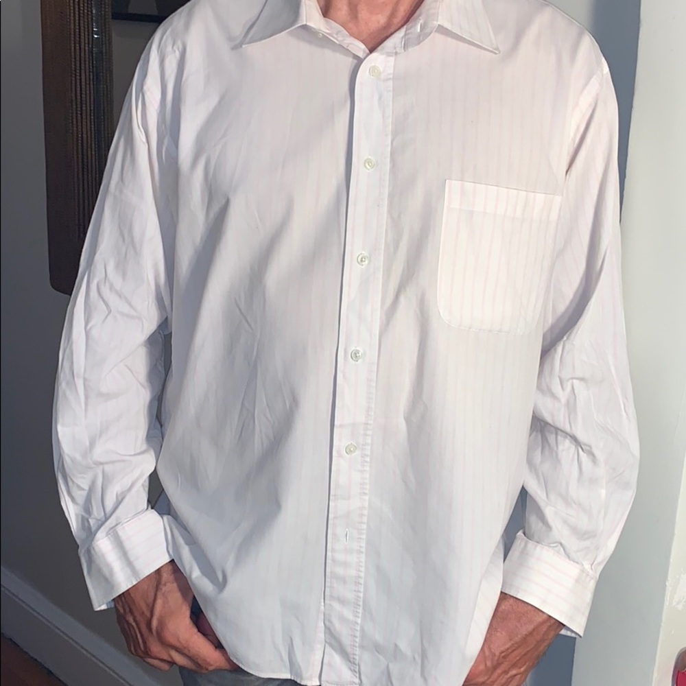 Yves Dorsey White Pink Striped Long Sleeved Shirt